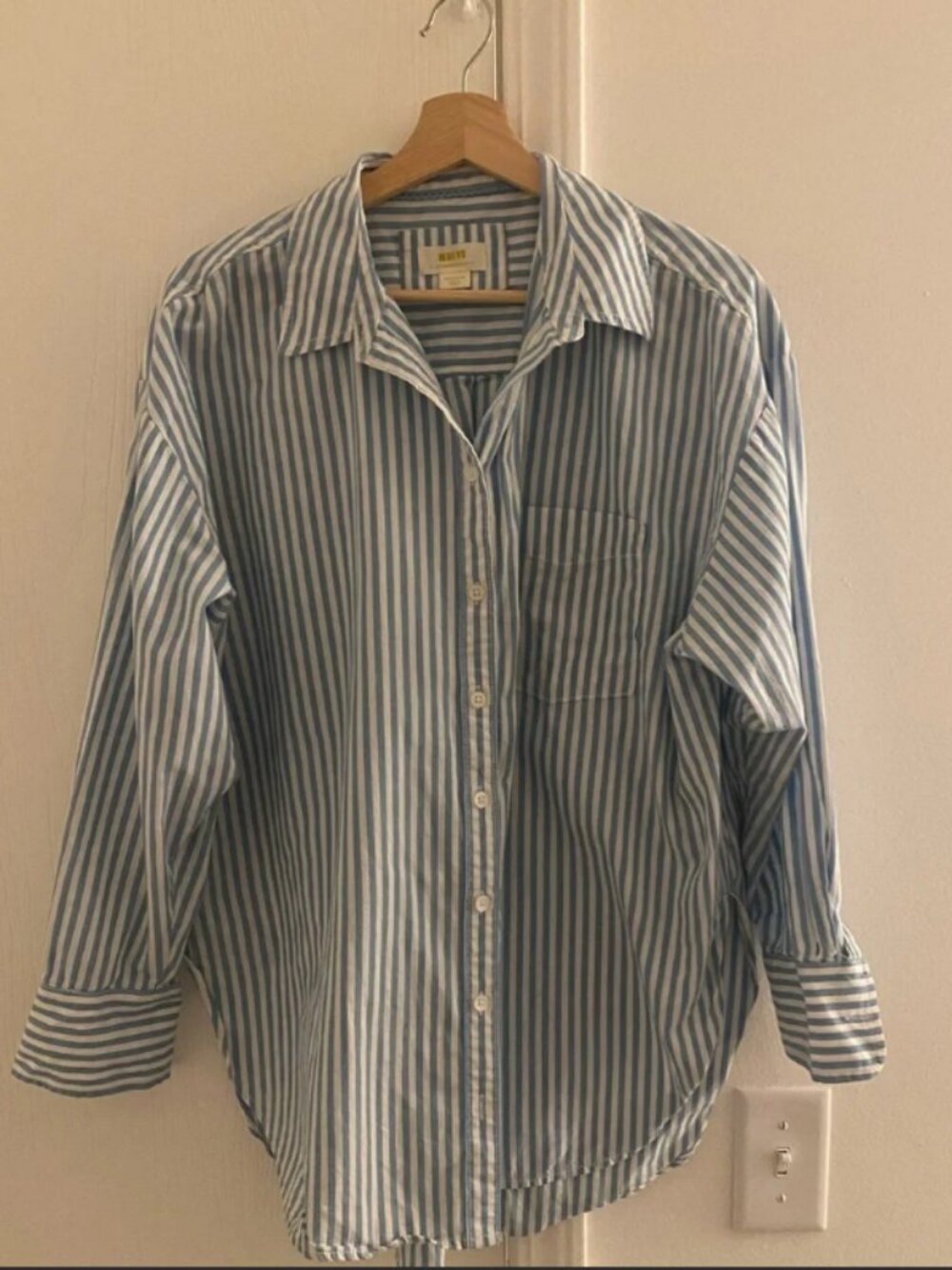 Anthropologie Maeve Blue and White Vertical Stripe Button-Down Shirt
